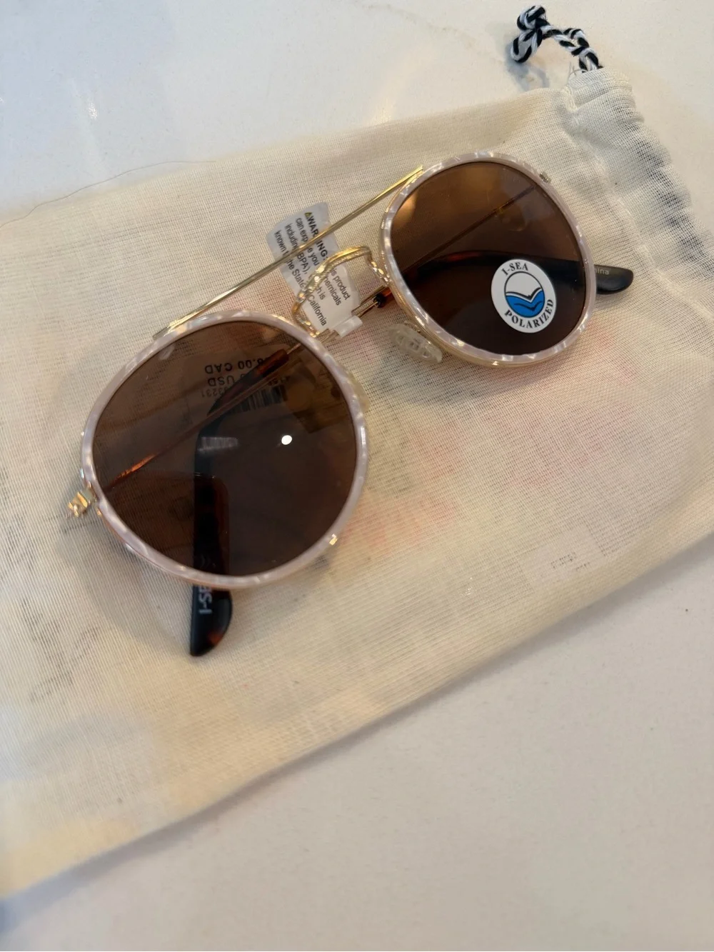 NWT Round Polarized Sunglasses in Light Pink and Brown